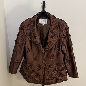 Brown Textured Women's Three Piece Skirt Suit